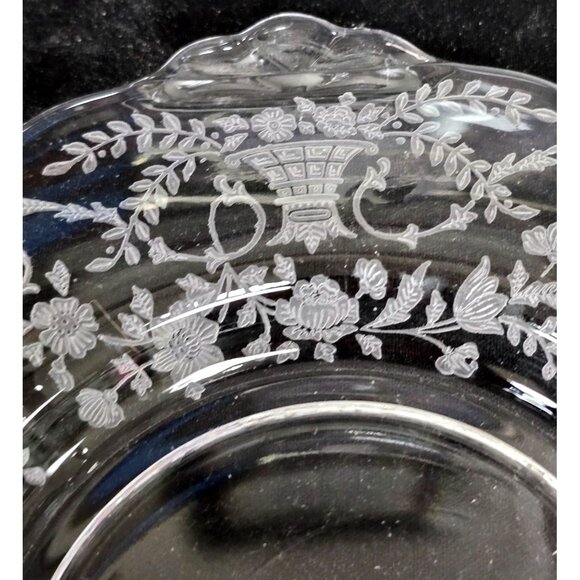 Vintage Clear Glass Bon Bon Plate Floral Etching 7" - Picture 6 of 6